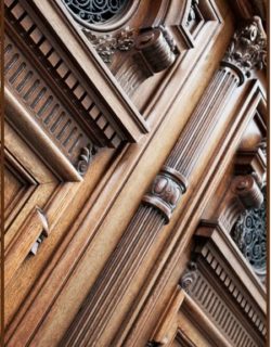 Splendide porte en bois massif sculpté à l'entrée d'un hôtel particulier